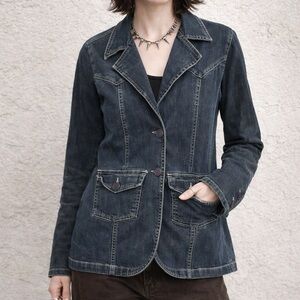 Vintage denim coat with unique buttons and stitching punk y2k grunge M